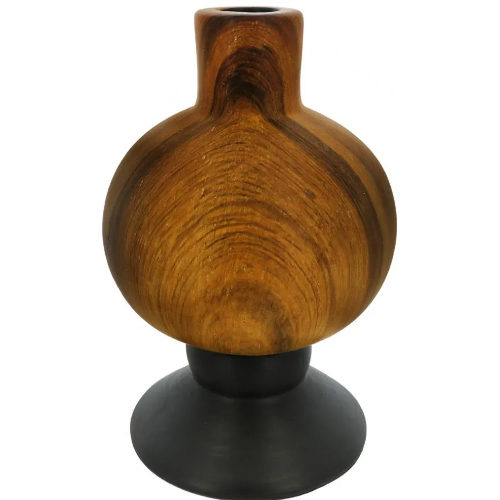 Jonathan Adler x Michaels 6.75" Brown & Black Wood Grain Round Ceramic Taper Candle Holder