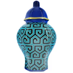 Jonathan Adler x Michaels 8.25" Dark Blue & Turquoise Geometric Ceramic Wall Urn