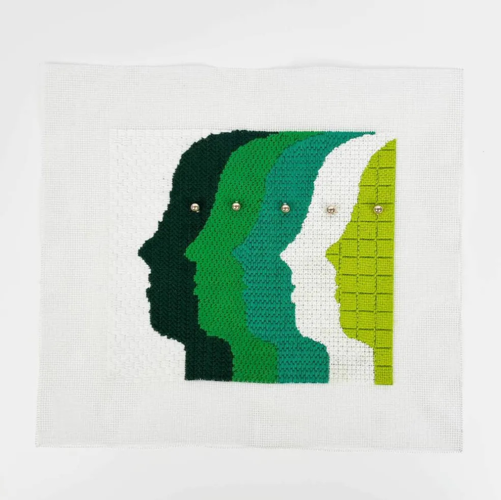 Jonathan Adler x Michaels Green & White Atlas Faces Needlepoint Kit