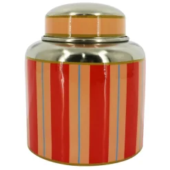 Jonathan Adler x Michaels 6" Red Striped Tabletop Metal Container with Lid