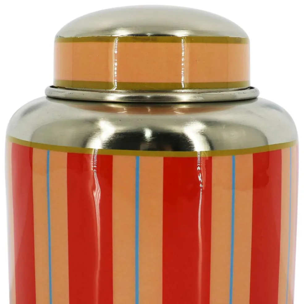 Jonathan Adler x Michaels 6" Red Striped Tabletop Metal Container with Lid