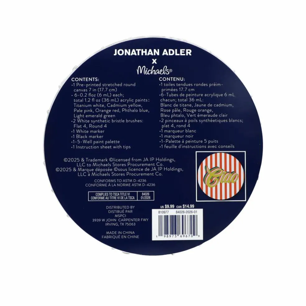Jonathan Adler x Michaels 7" Round Ciao Canvas Painting Kit
