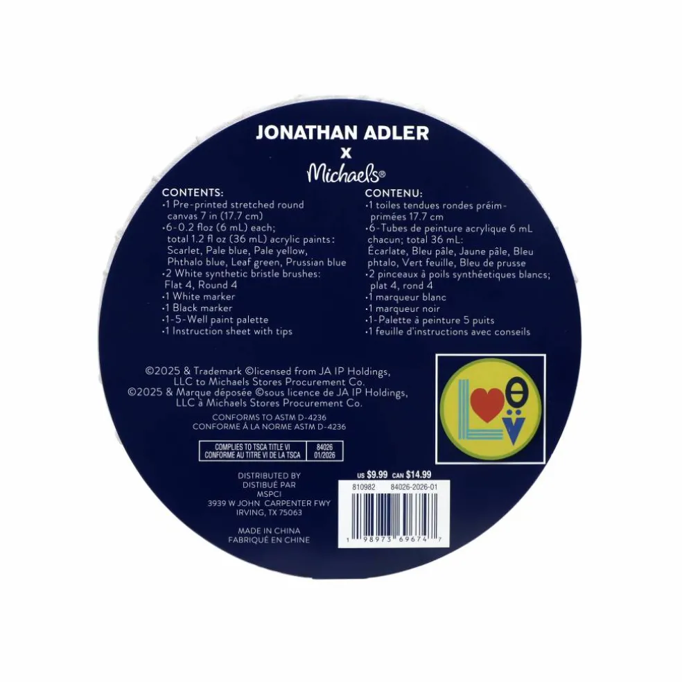 Jonathan Adler x Michaels 7" Round Love Canvas Painting Kit