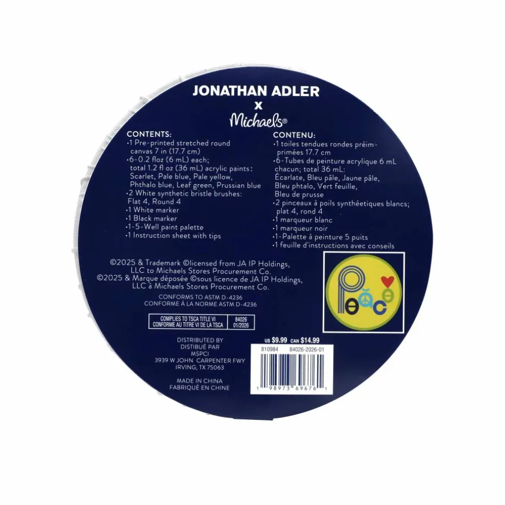 Jonathan Adler x Michaels 7" Round Peace Canvas Painting Kit