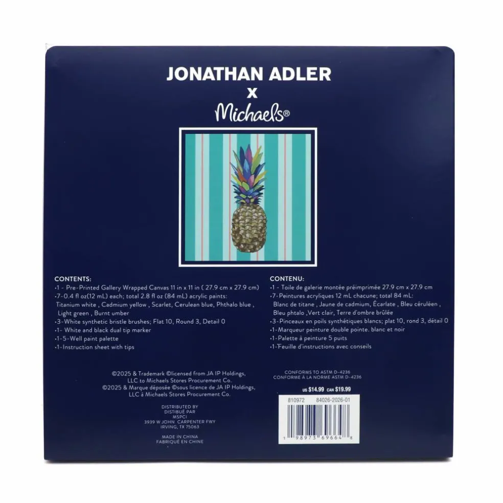 Jonathan Adler x Michaels 11" x 11" Pineapple Canvas Painting Kit