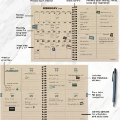July 2026 - June 2027 Blue Flannel Medium Weekly Monthly Planner