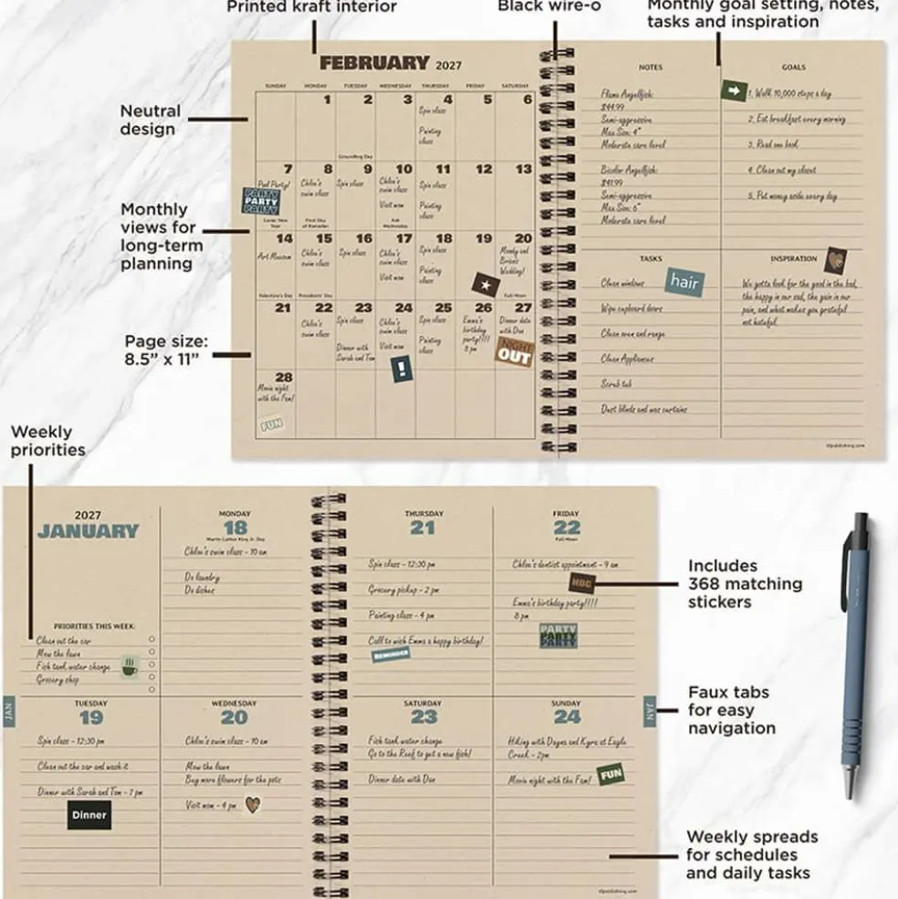 July 2026 - June 2027 Blue Flannel Medium Weekly Monthly Planner