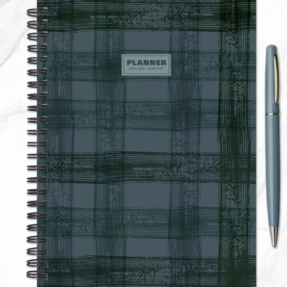 July 2026 - June 2027 Blue Flannel Medium Weekly Monthly Planner