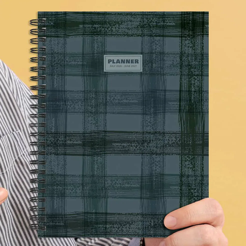 July 2026 - June 2027 Blue Flannel Medium Weekly Monthly Planner