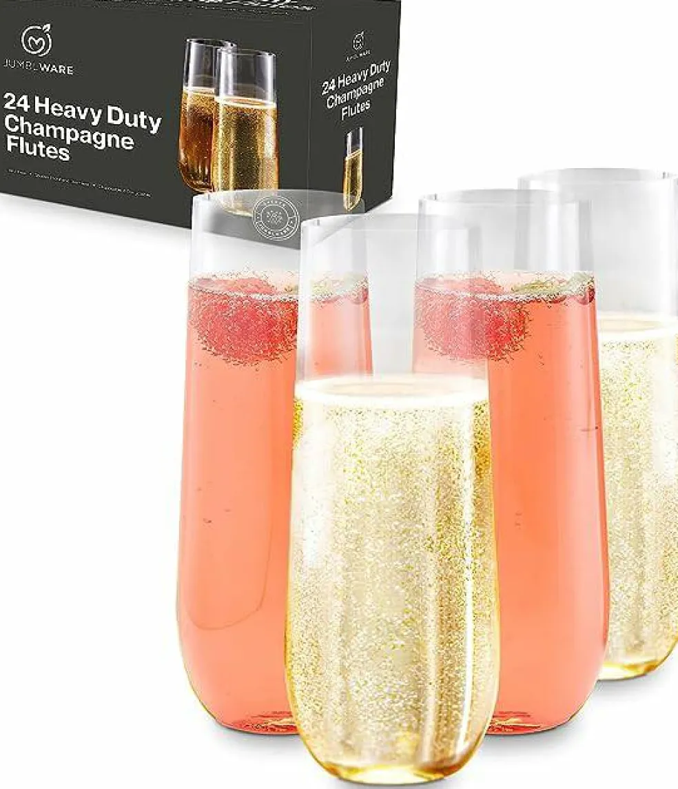 JumblWare 24 9-oz. Stemless Disposable Plastic Champagne Flutes, Clear