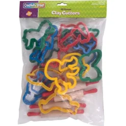 Jumbo Dough & Clay Cutter Set with Rolling Pin, Assorted Shapes, Approx. 4", 20 Pieces