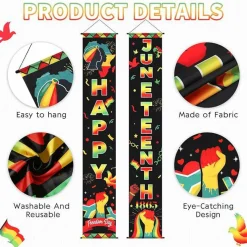 Juneteenth Door Banner 71x12 Inch 2 Pack Happy Juneteenth Porch Sign – African American Independence Day 1865 Freedom Decoration Outdoor Fabric Wall Hanging Party Supplies for Home, Yard, Celebration