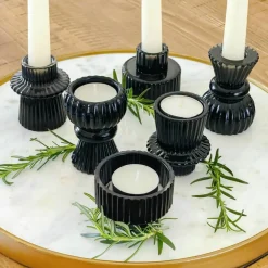 Kate Aspen® Assorted Vintage Ribbed Black Glass Candlestick Candle Holder Set