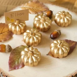 Kate Aspen® Mini Gold Pumpkin Place Card Holder Set