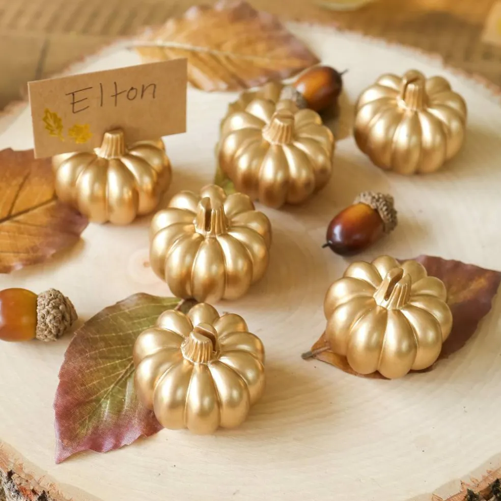 Kate Aspen® Mini Gold Pumpkin Place Card Holder Set