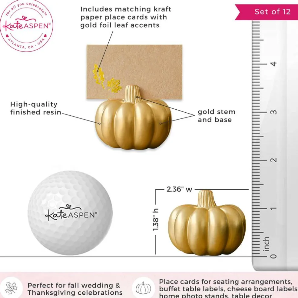 Kate Aspen® Mini Gold Pumpkin Place Card Holder Set