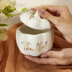 Kate Aspen White Thankful Pumpkin Decorative Bowl