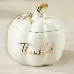 Kate Aspen White Thankful Pumpkin Decorative Bowl