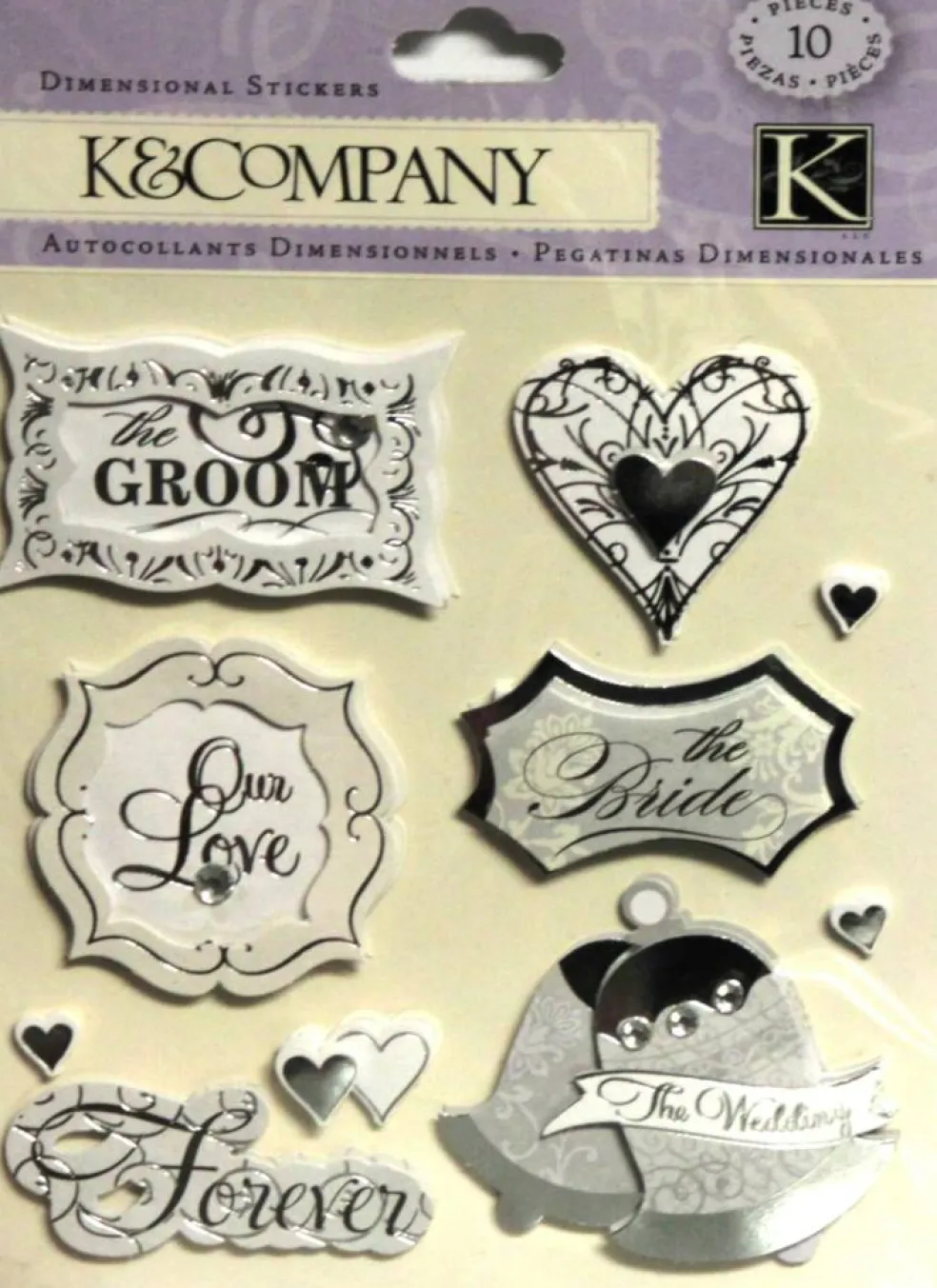 K & Company Silver Wedding Sentiments Dimensional Stickers