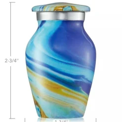 Keepsake Set of 4 Cremation Urns for Human Ashes, Blue Swirl with Velvet Case