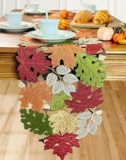 KEVA Fall Table Runner 72inches Long, Autumn Maple Leaves Table Runner 13x72 inch for Thanksgiving Kitchen and Table Decoration, Harvest Fall Farmhouse Rustic Embroidered Thanksgiving Table Runner