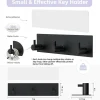 Key Holder Wall Mount, Small Metal Self Adhesive Key Hanger with 3 Hooks, Extra Adhesive Strip, Black
