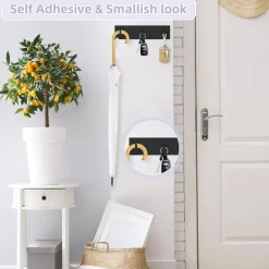 Key Holder Wall Mount, Small Metal Self Adhesive Key Hanger with 3 Hooks, Extra Adhesive Strip, Black