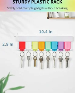 Key Tag Rack Slot Style Plastic Wall Mounted Key Holder Organizer with Transparent Tough Key Tag Identifiers Markers in 8 Assorted Colors, 2 Pack