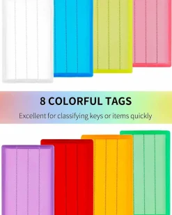 Key Tag Rack Slot Style Plastic Wall Mounted Key Holder Organizer with Transparent Tough Key Tag Identifiers Markers in 8 Assorted Colors, 2 Pack