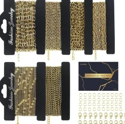 14K Gold Necklace & Bracelet Chains for Jewelry Making – 6 Rolls, 20 Feet Total, Includes Jump Rings & Lobster Clasps for DIY Jewelry Crafts