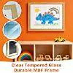 Kids Art Frames 8.5x11, 4-Pack Front Opening Changeable Picture Frames for Kids Artwork, Holds 150 Pieces Each, Artwork Storage and Wall Display Frame for Drawings, Portfolio, Black & Wood