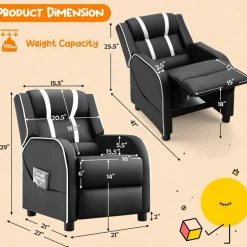 Kids Recliner Chair with Side Pockets and Footrest