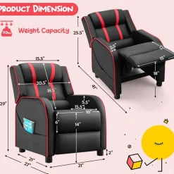 Kids Recliner Chair with Side Pockets and Footrest