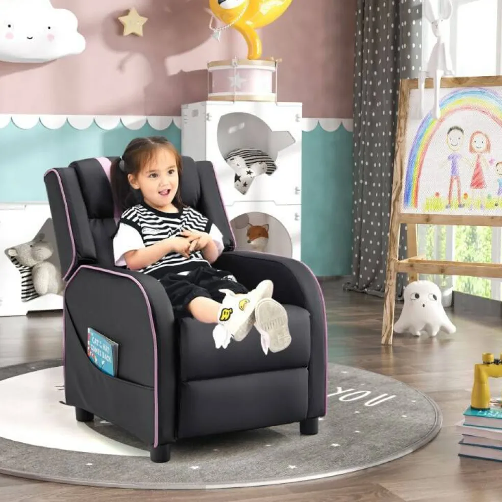 Kids Recliner Chair with Side Pockets and Footrest