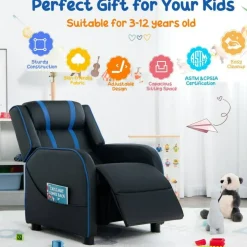 Kids Recliner Chair with Side Pockets and Footrest