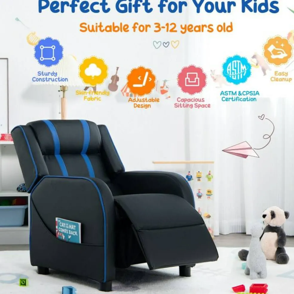 Kids Recliner Chair with Side Pockets and Footrest