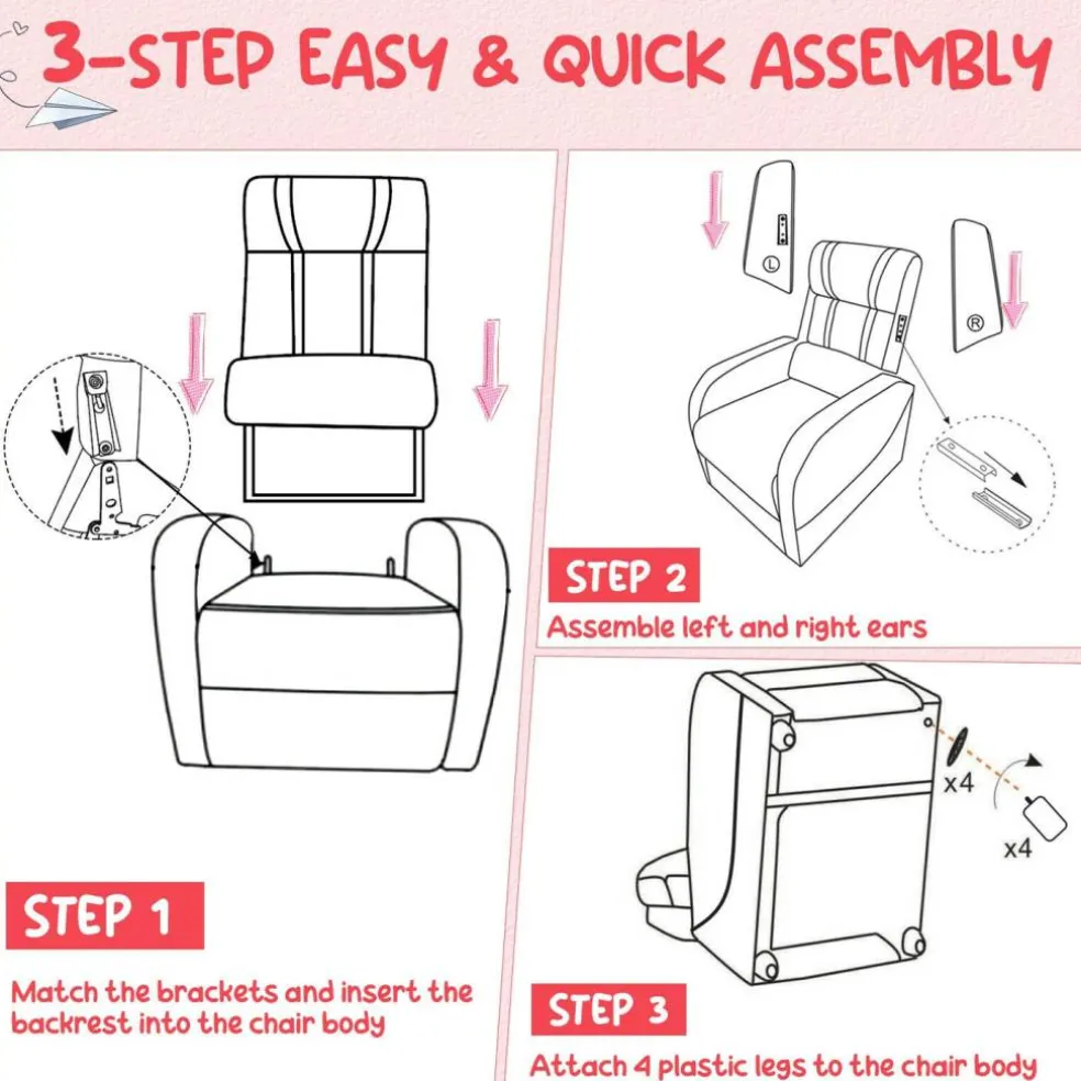 Kids Recliner Chair with Side Pockets and Footrest