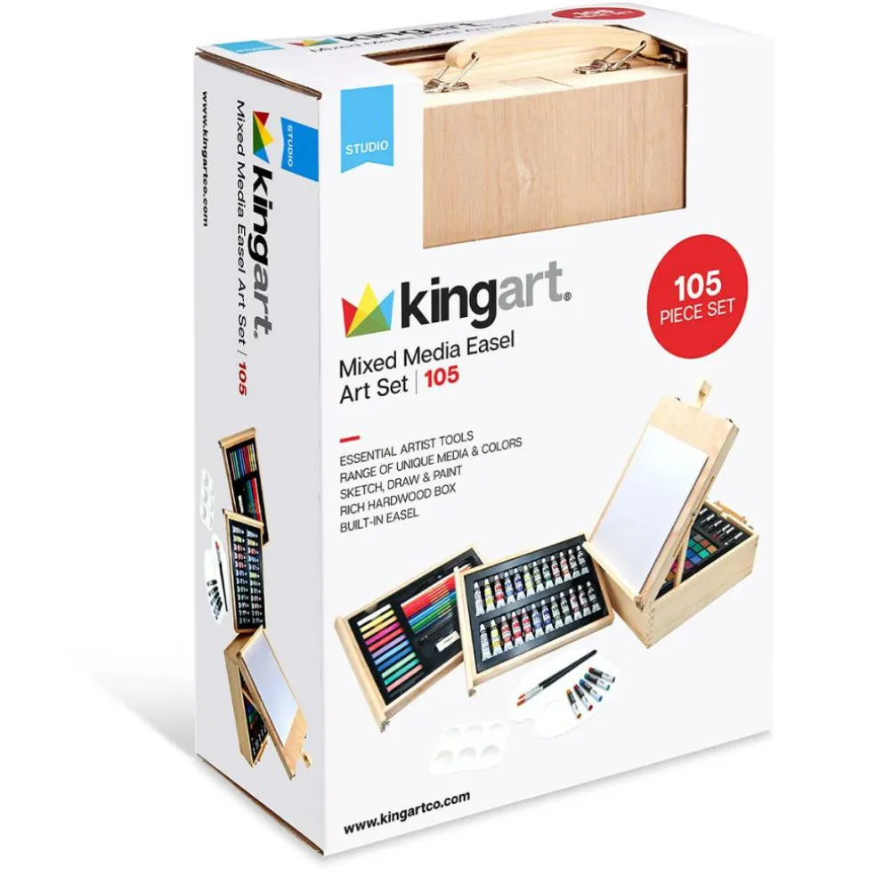 KINGART® Mixed Media Art Set, Table-Top Sketchbox Easel, 105 Pcs.