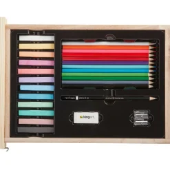 KINGART® Mixed Media Art Set, Table-Top Sketchbox Easel, 105 Pcs.