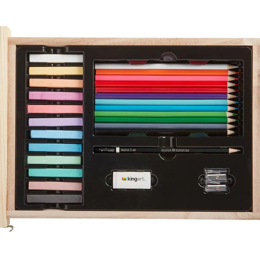 KINGART® Mixed Media Art Set, Table-Top Sketchbox Easel, 105 Pcs.