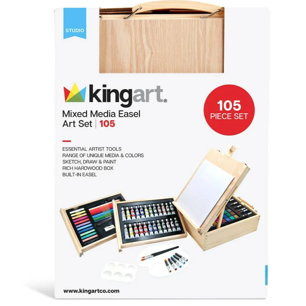 KINGART® Mixed Media Art Set, Table-Top Sketchbox Easel, 105 Pcs.