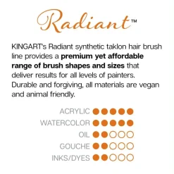 KINGART® Radiant™ 6550 Wash Series Premium Golden Synthetic Brushes for Acrylic, Oil and Watercolor, Set of 3
