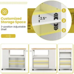 Kitchen Trolley Cart on Wheels with Open Shelves and Drawer