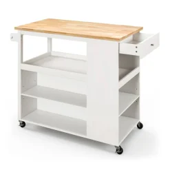 Kitchen Trolley Cart on Wheels with Open Shelves and Drawer