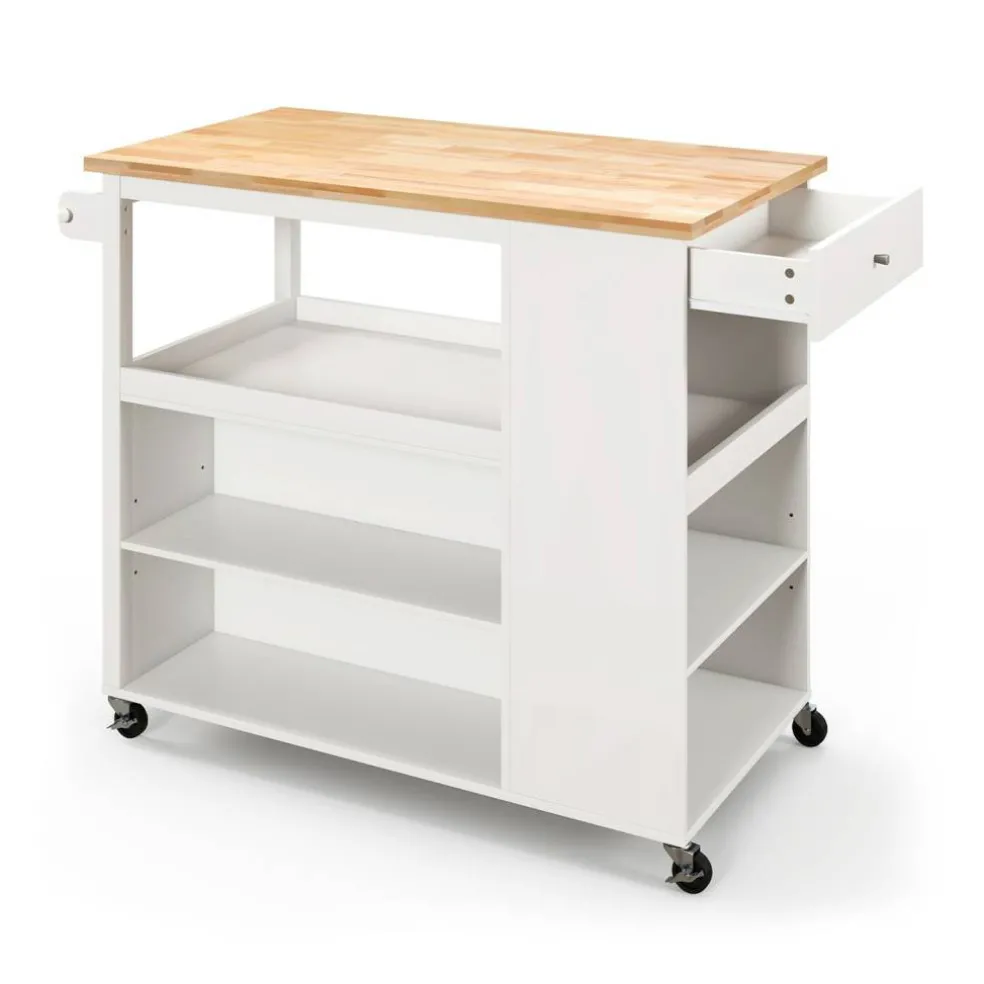 Kitchen Trolley Cart on Wheels with Open Shelves and Drawer