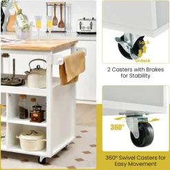 Kitchen Trolley Cart on Wheels with Open Shelves and Drawer
