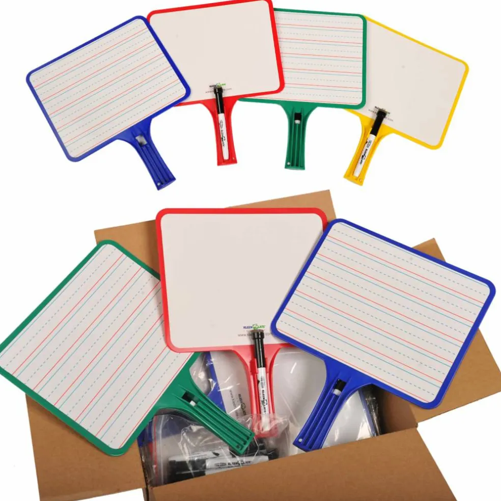 KleenSlate® Blank & Lined Double-Sided Rectangular Dry Erase Paddles with Markers, 10 Sets