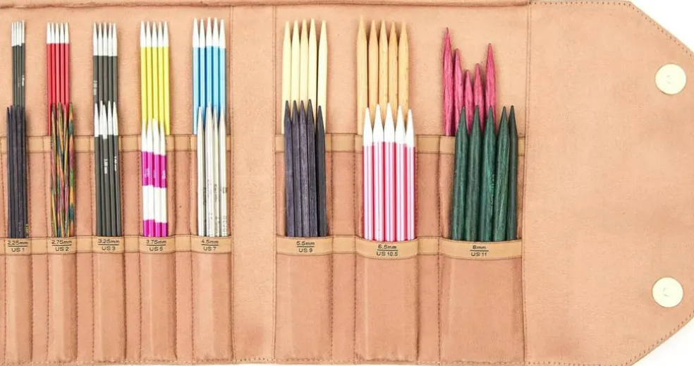 KnitPro Double Pointed Knitting Needle Case- Beige or Black, 8.5"x 6.9" x 0.5"