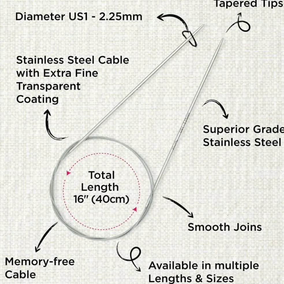 KnitPro Stelo Lace Fixed Circular Knitting Needles 16" (40cm) Size 0 - 15