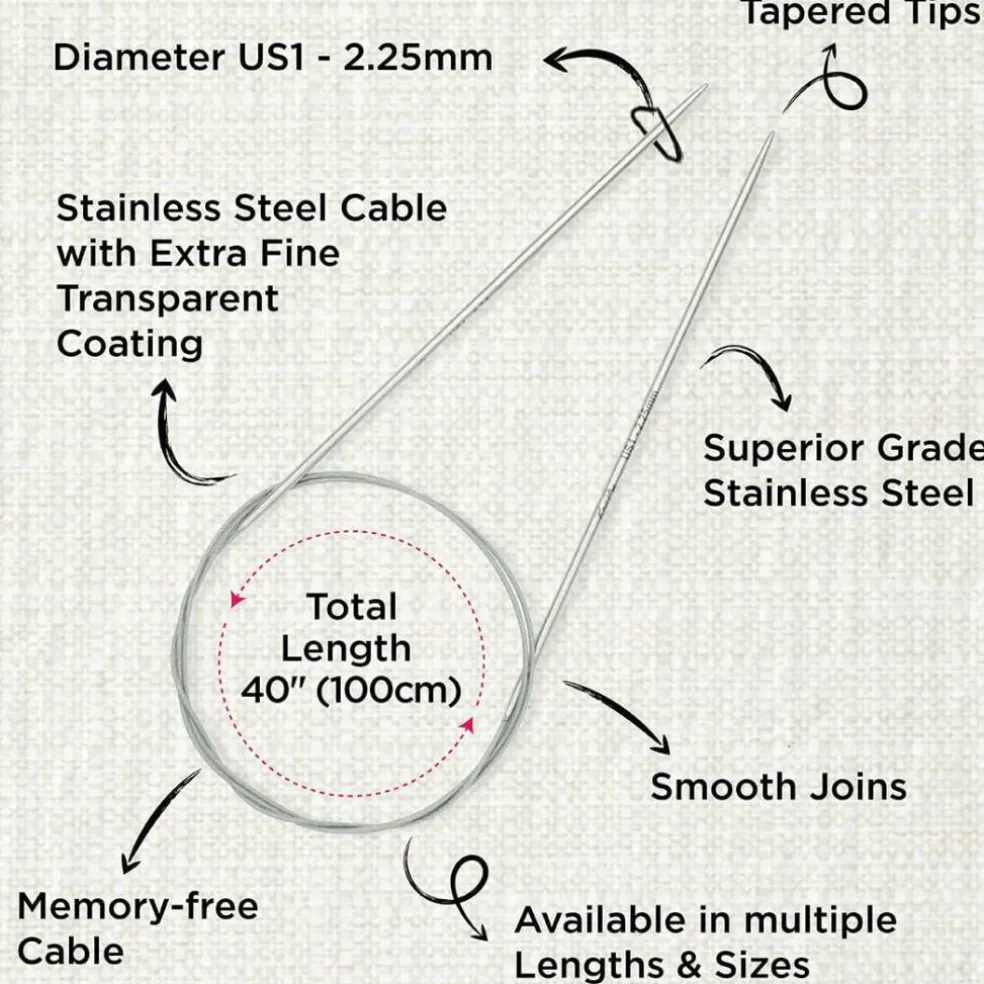 KnitPro Stelo Lace Fixed Circular Knitting Needles 40" Size 0 - 17